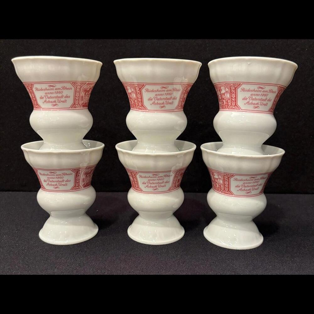 Mini Heinrich Porcelain Villeroy & Boch Cups Set of 6, Vintage Mini Rüdesheimer